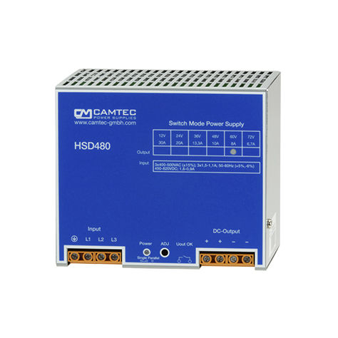 Fonte de alimentação elétrica para trilho DIN - HSD04801 - Camtec Power Supplies GmbH - CA/CC / chaveada / trifásica