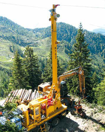 Sistema de cabos aéreos para extração de madeira em subidas e descidas - K702 - Koller Forsttechnik