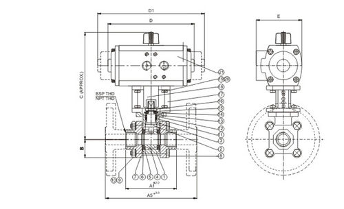 Válvula de esfera - 2370 F - Avcon Controls PVT. Ltd. - com acionamento pneumático / de controle / 3 peças