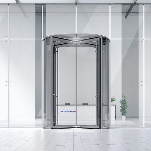 Porta giratória - KTV ATRIUM FLEX  - dormakaba - de pedestres / em aço inoxidável / com vidro