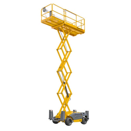 Plataforma elevatória tipo tesoura móvel - COMPACT 12 DX - Haulotte - a diesel / para terrenos acidentados / para ambiente externo