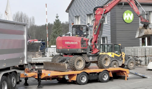 Carreta prancha - Hüffermann Transportsysteme GmbH  - de obras / com 2 eixos