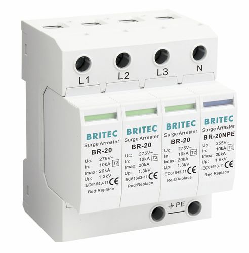 Dispositivo de proteção contra surtos de tipo 2 - BR-20 3+1 series - Britec Electric Co., Ltd - classe II / de instalação elétrica / de telesinalização