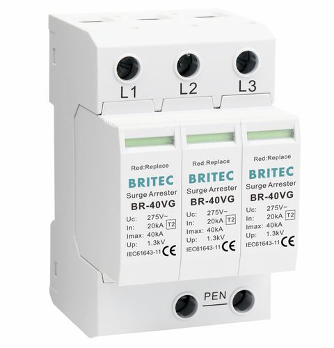 Dispositivo de proteção contra surtos de tipo 2 - BR-40VG 3P series - Britec Electric Co., Ltd - classe II / de encaixe / para trilho DIN