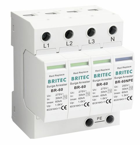 Dispositivo de proteção contra surtos de tipo 2 - BR-60 3+1 series - Britec Electric Co., Ltd - classe II / de instalação elétrica / de telesinalização