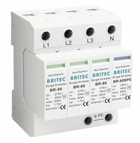 Dispositivo de proteção contra surtos de tipo 2 - BR-80 3+1 series - Britec Electric Co., Ltd - classe II / de instalação elétrica / de telesinalização
