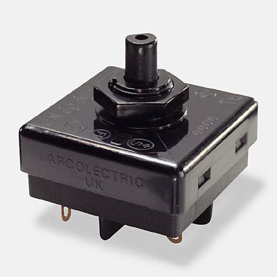 Interruptor rotativo - 2 A, 250 V | 9000 - Arcolectric - unipolar / resistente a respingos / de 4 posições