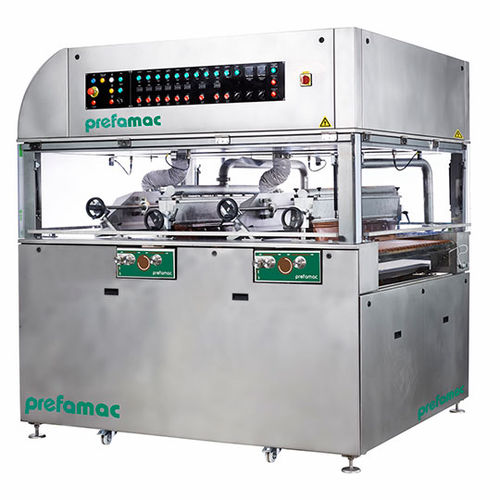 Máquina de cobertura e temperagem para chocolate - SWITCH ULTRA - Prefamac Chocolate Machines N.V. - em aço inoxidável / com mesa vibratória